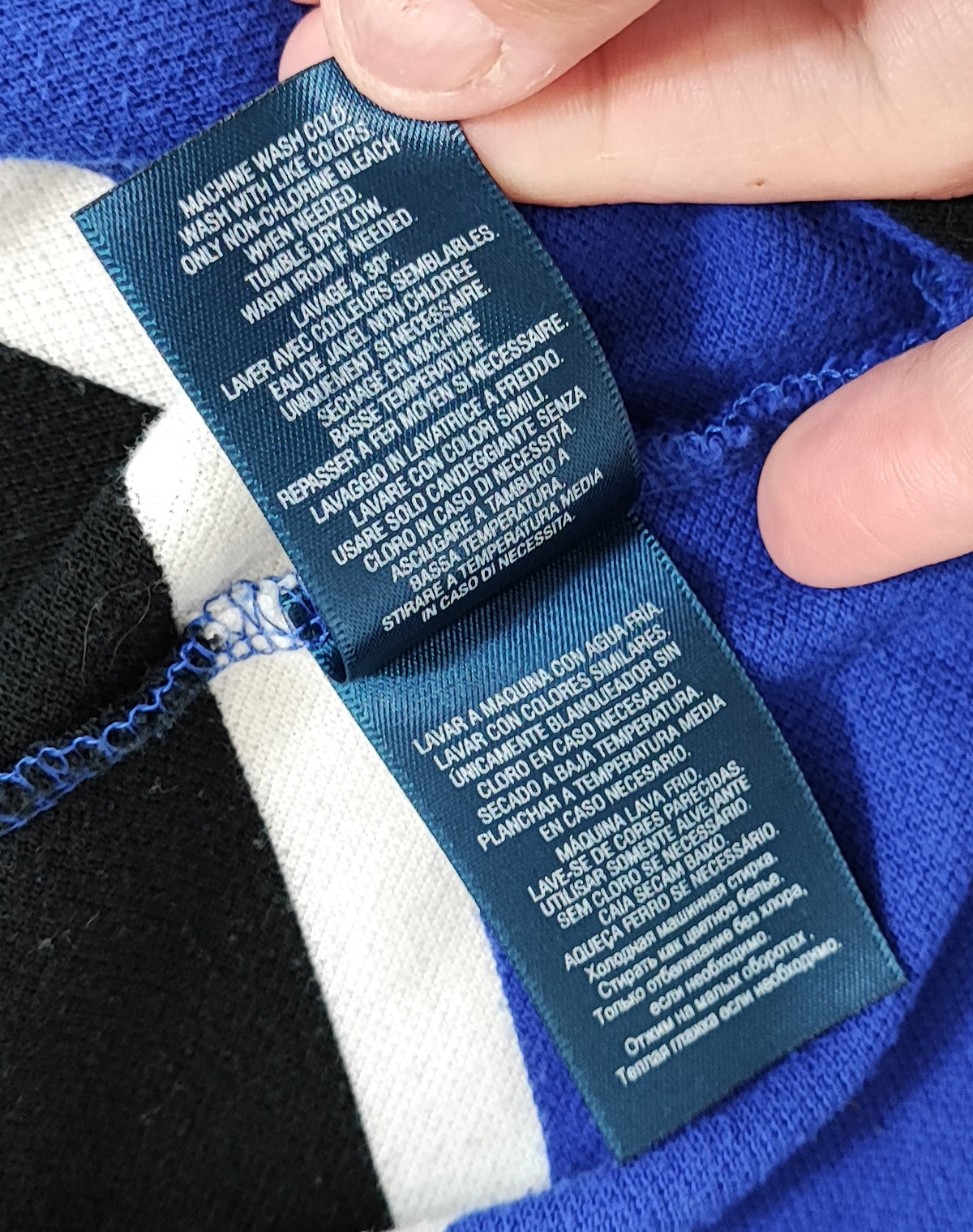 Vintage Polo Ralph Lauren Striped Rugby Shirt Blue Black White 90s Size Small S