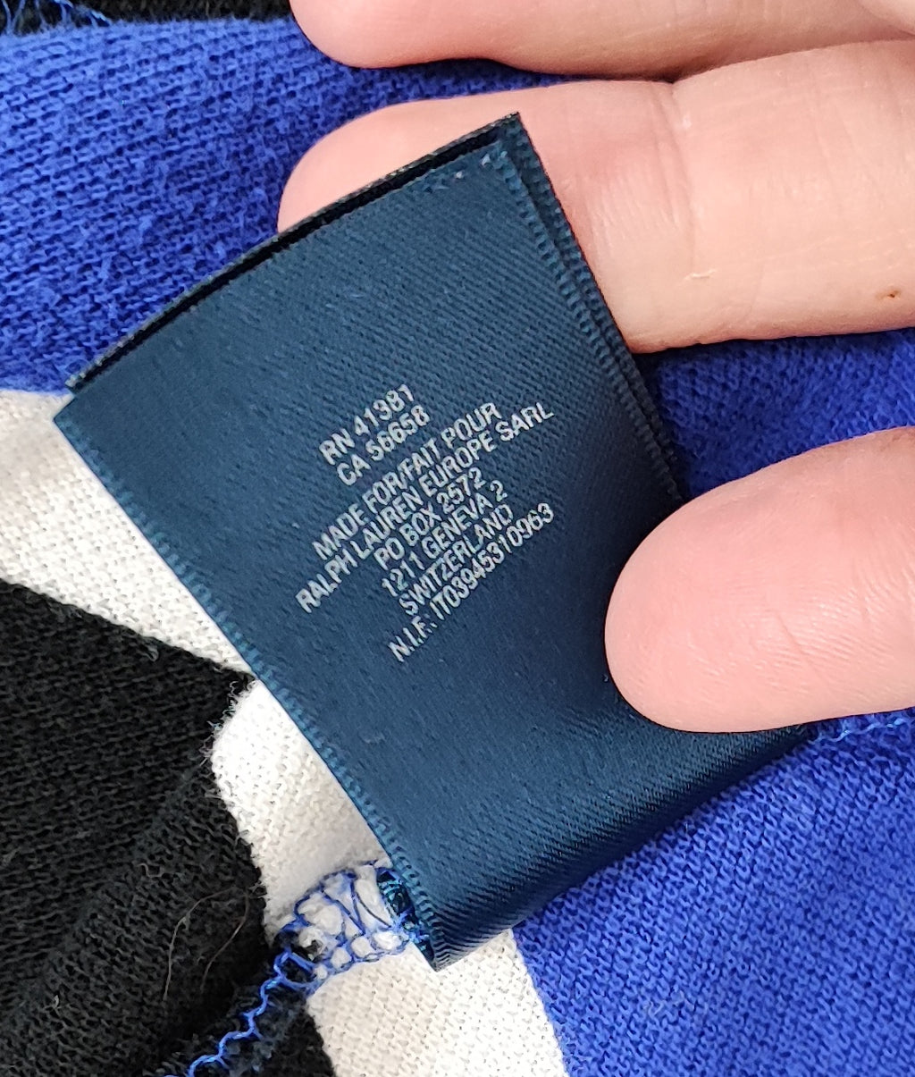 Vintage Polo Ralph Lauren Striped Rugby Shirt Blue Black White 90s Size Small S