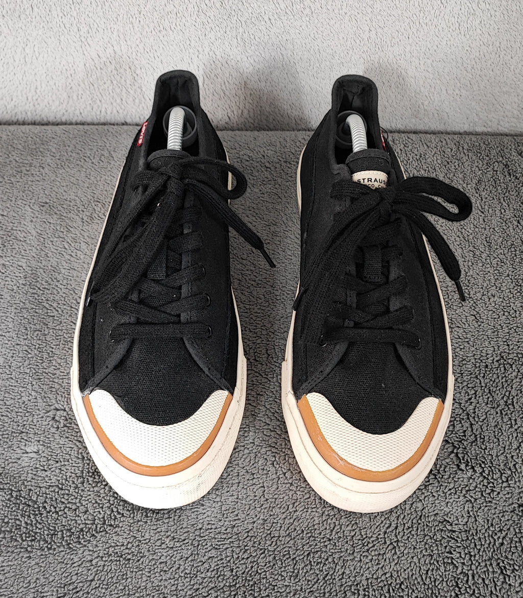 Vintage Levi's Black White Red Tab Low Top Canvas Trainers Shoes Men Size UK 7.5