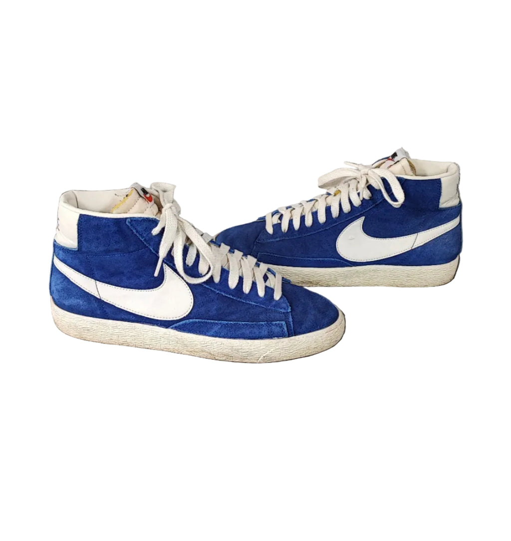 Vintage Nike Blazer High Suede Blue White Trainers Shoes Men Size UK 8 EU 42.5