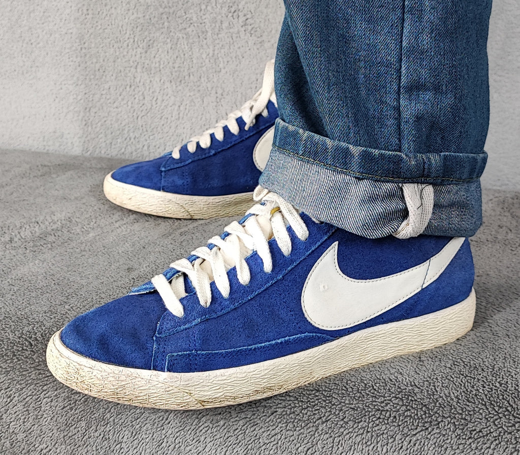 Vintage Nike Blazer High Suede Blue White Trainers Shoes Men Size UK 8 EU 42.5