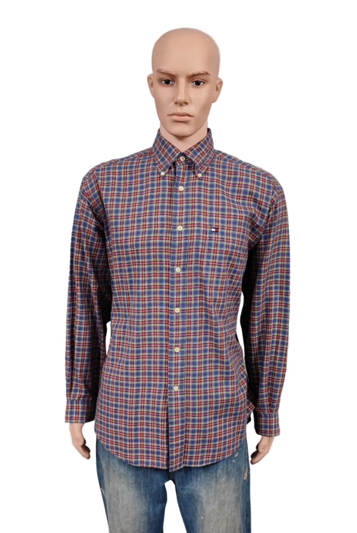 Vintage Tommy Hilfiger Checked Long Sleeve Plaid Preppy Shirt Blue Men's Size XL