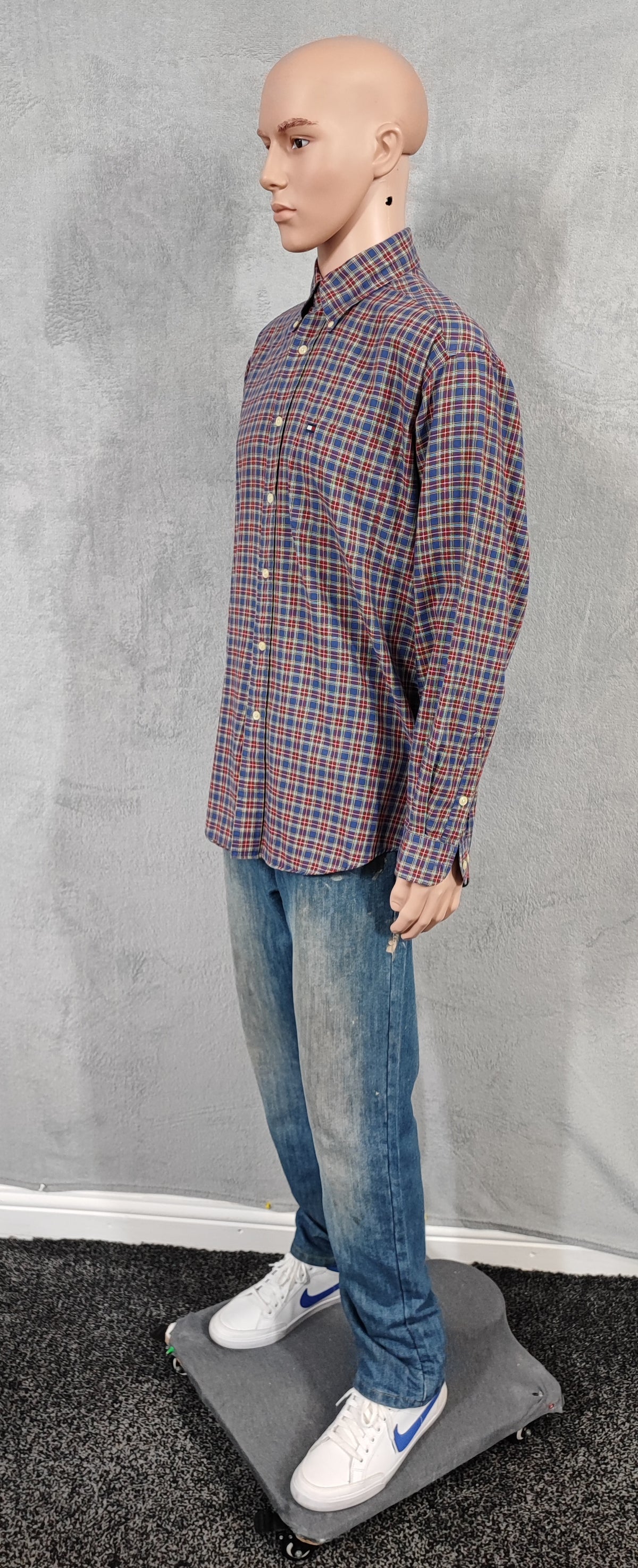 Vintage Tommy Hilfiger Checked Long Sleeve Plaid Preppy Shirt Blue Men's Size XL