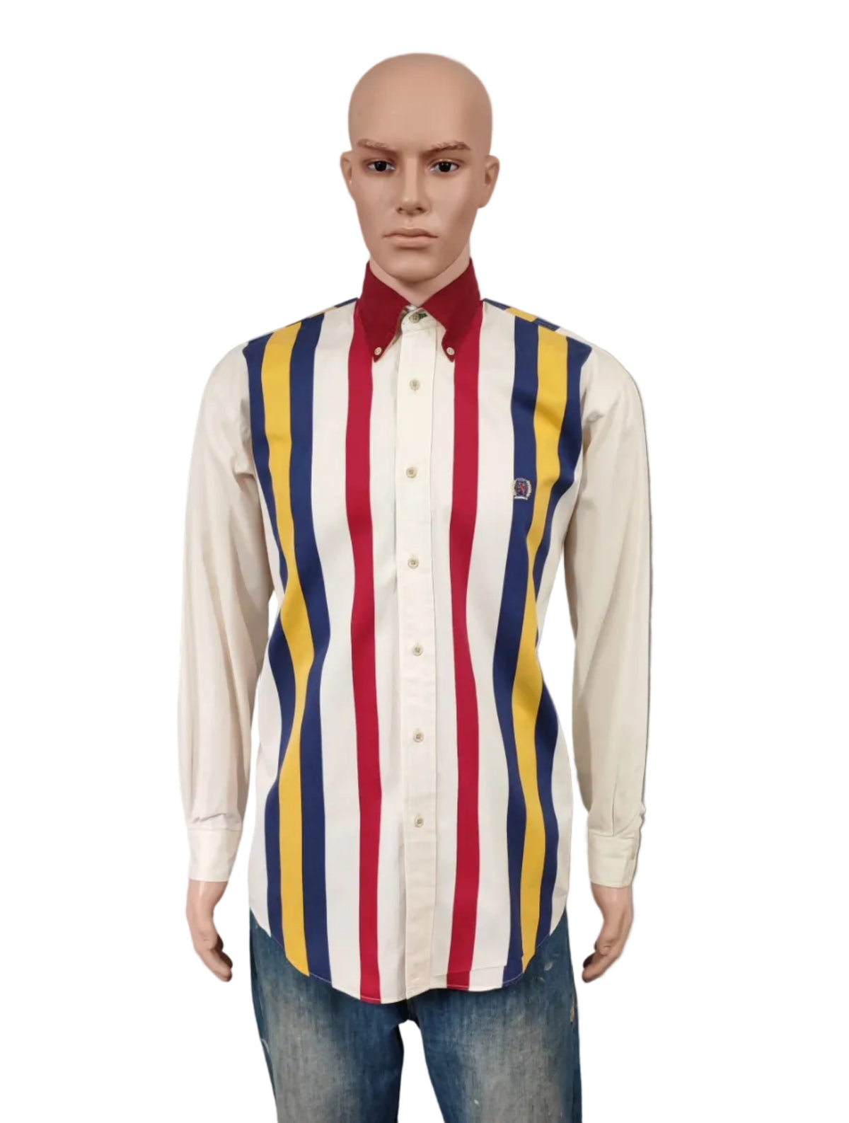 Vintage Tommy Hilfiger Striped Shirt XL Cream Red Blue Cotton 90s Y2K Oversized