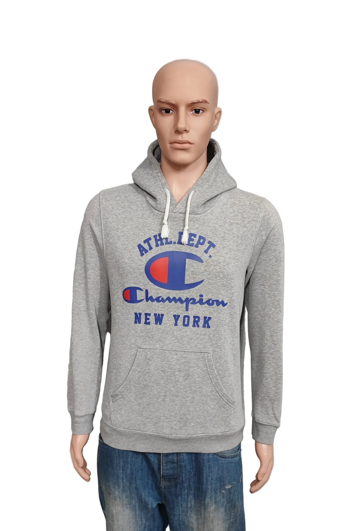 Vintage Champion New York Graphic Hoodie Grey Marl Men's Size Medium M