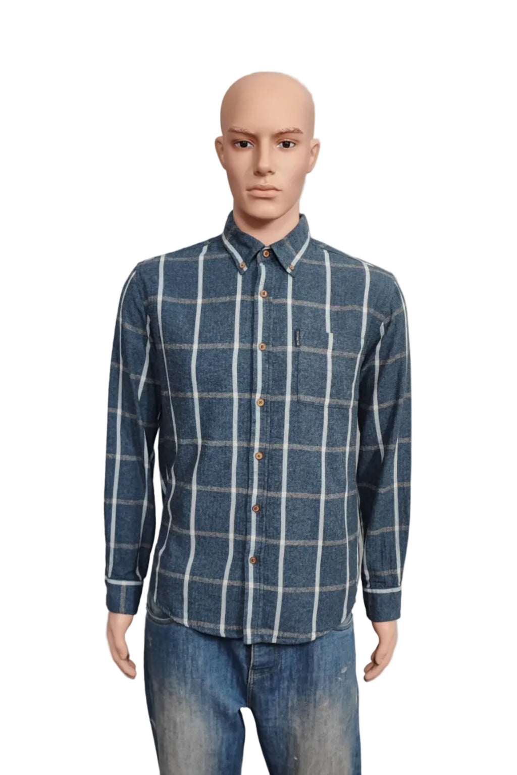 Vintage Ben Sherman Plain Long Sleeve Mod Button Down Shirt Blue Men Size Large
