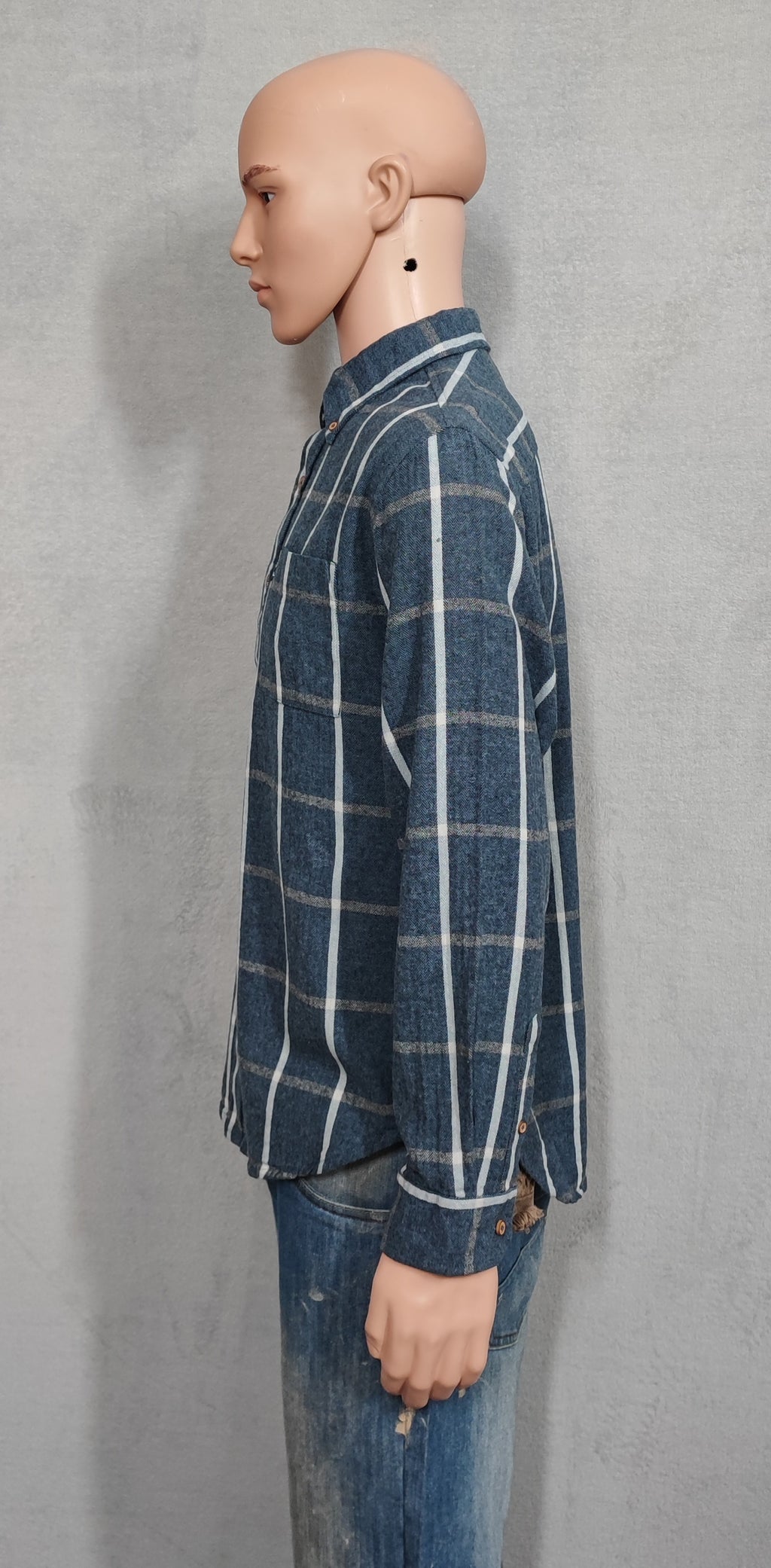 Vintage Ben Sherman Plain Long Sleeve Mod Button Down Shirt Blue Men Size Large