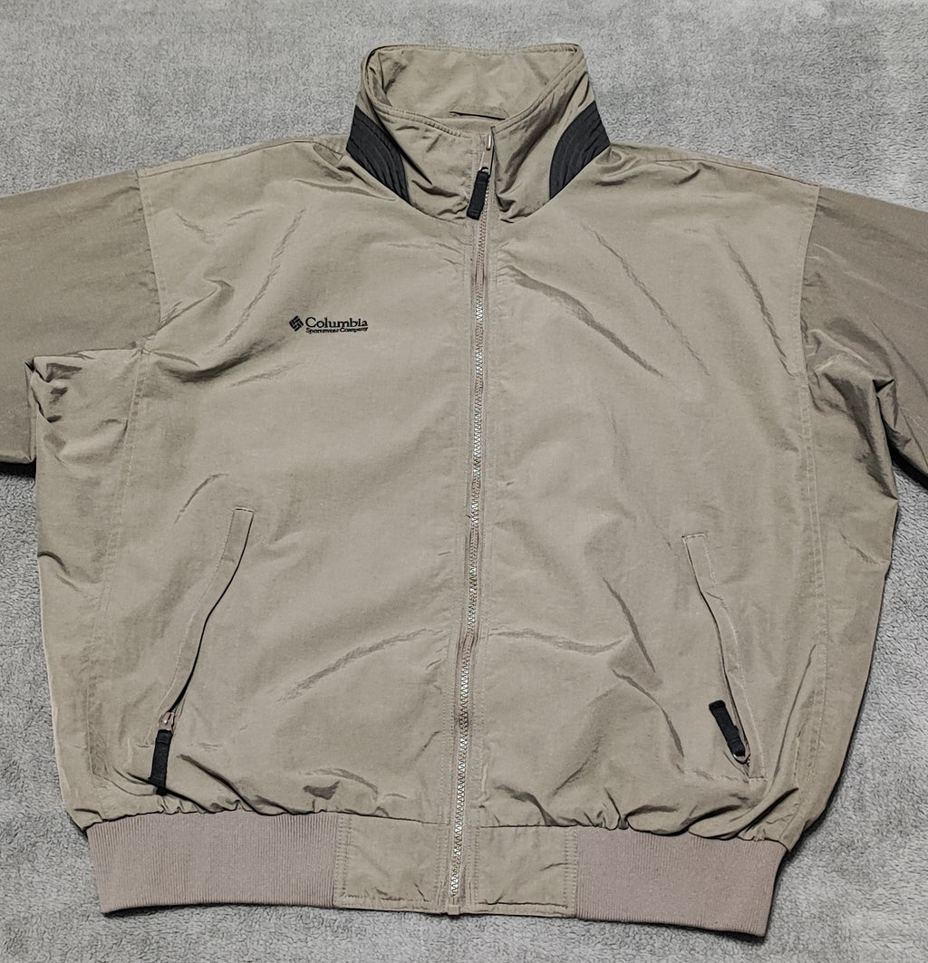 Vintage Columbia Plain Khaki Tan Nylon Technical Shell Jacket Men Size 3XL