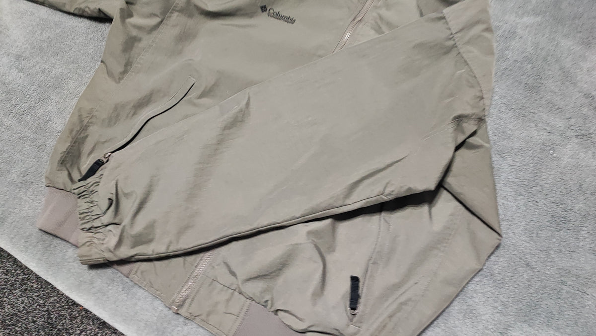 Vintage Columbia Plain Khaki Tan Nylon Technical Shell Jacket Men Size 3XL
