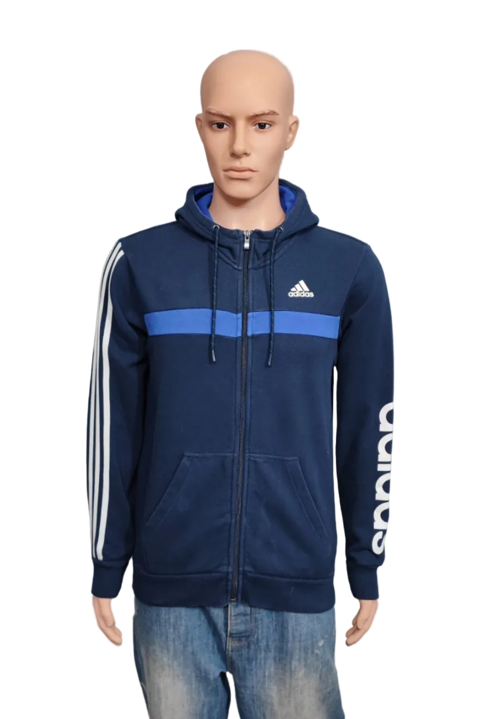 Vintage adidas Striped Hooded Track Jacket Faded Blue Men Size Medium