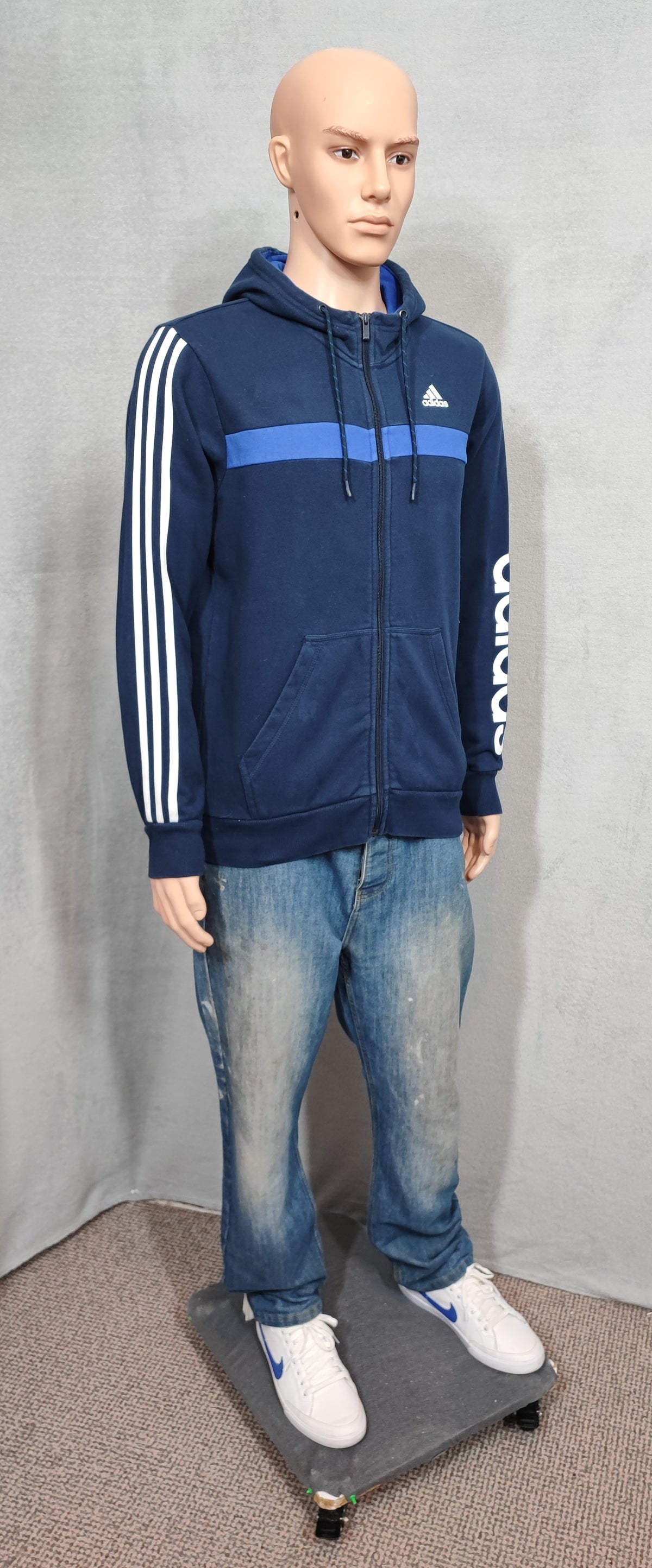 Vintage adidas Striped Hooded Track Jacket Faded Blue Men Size Medium
