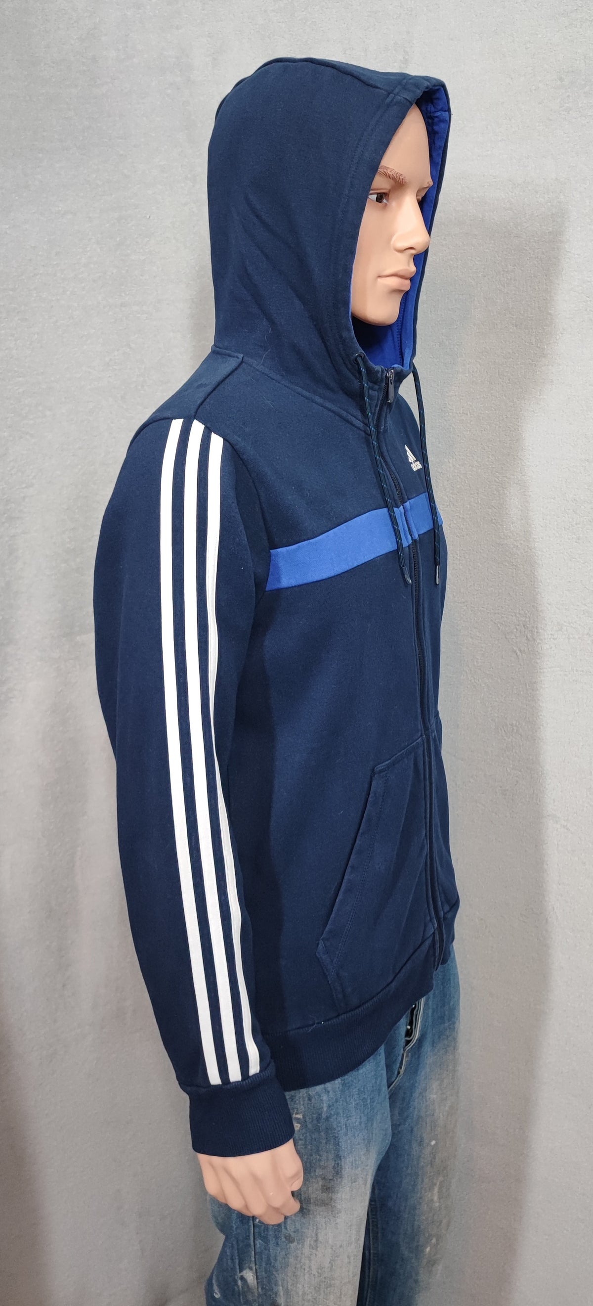 Vintage adidas Striped Hooded Track Jacket Faded Blue Men Size Medium