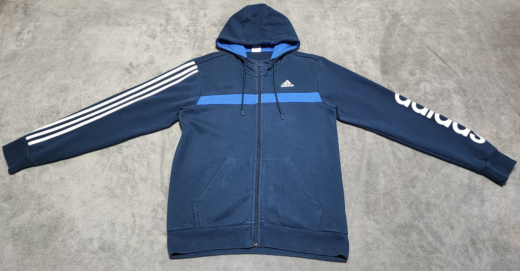 Vintage adidas Striped Hooded Track Jacket Faded Blue Men Size Medium
