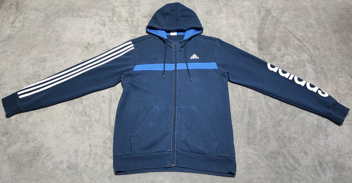 Vintage adidas Striped Hooded Track Jacket Faded Blue Men Size Medium