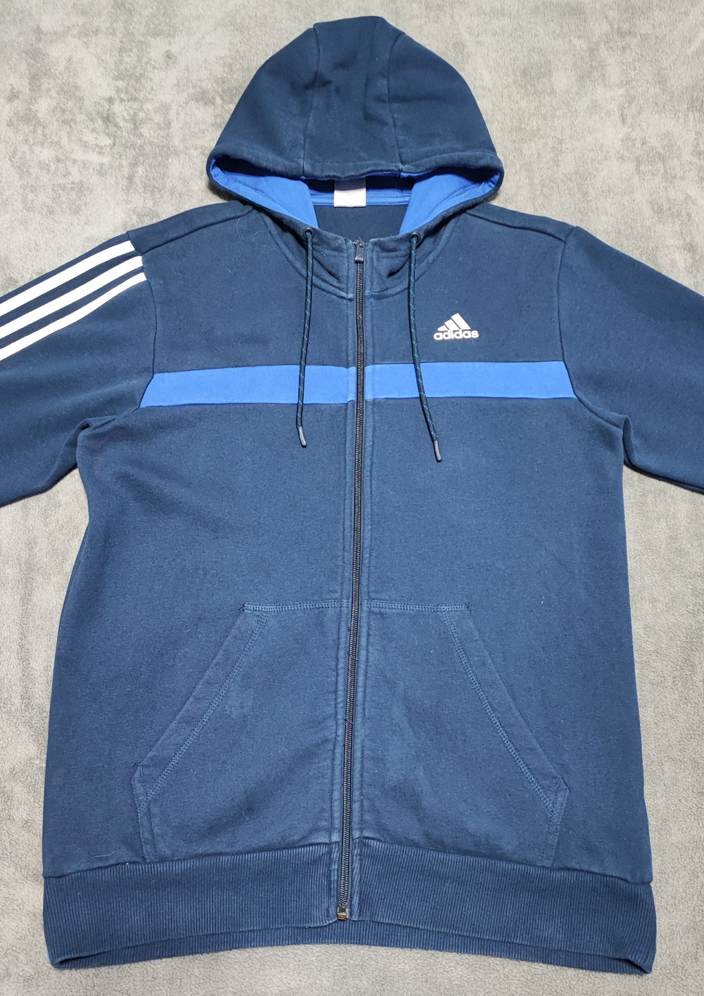 Vintage adidas Striped Hooded Track Jacket Faded Blue Men Size Medium