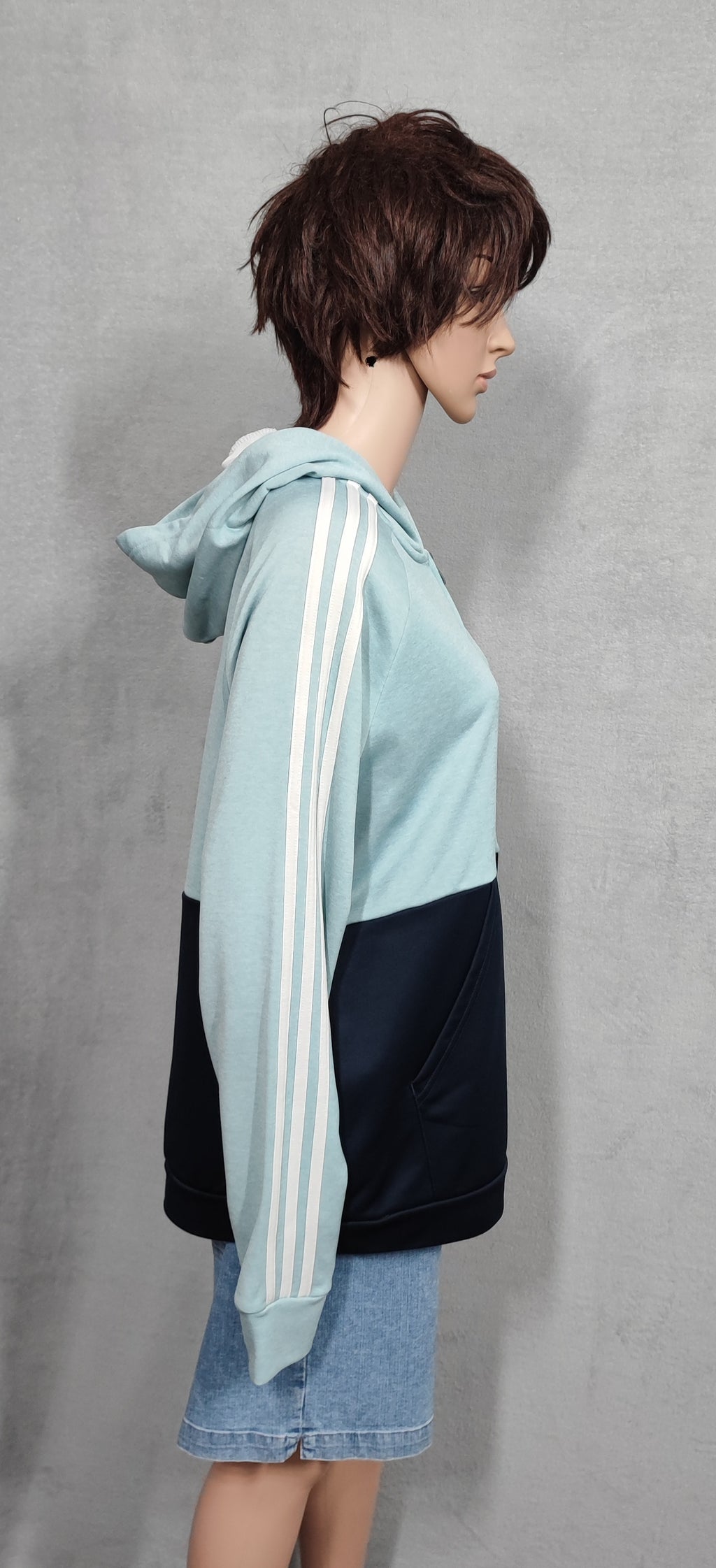 Vintage adidas Striped Hooded Track Jacket Navy Blue Women Size UK 18 20