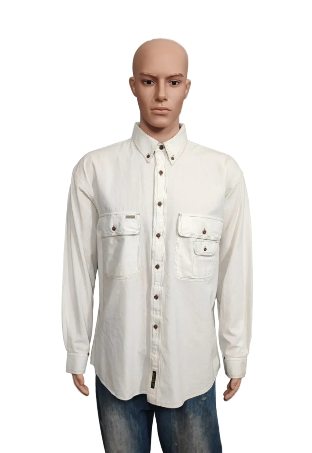 Vintage Timberland Off White Long Sleeve Western Pearl Snap Shirt Men Size XL