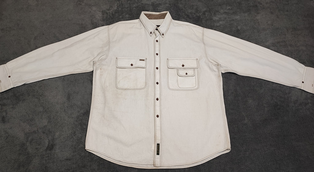 Vintage Timberland Off White Long Sleeve Western Pearl Snap Shirt Men Size XL