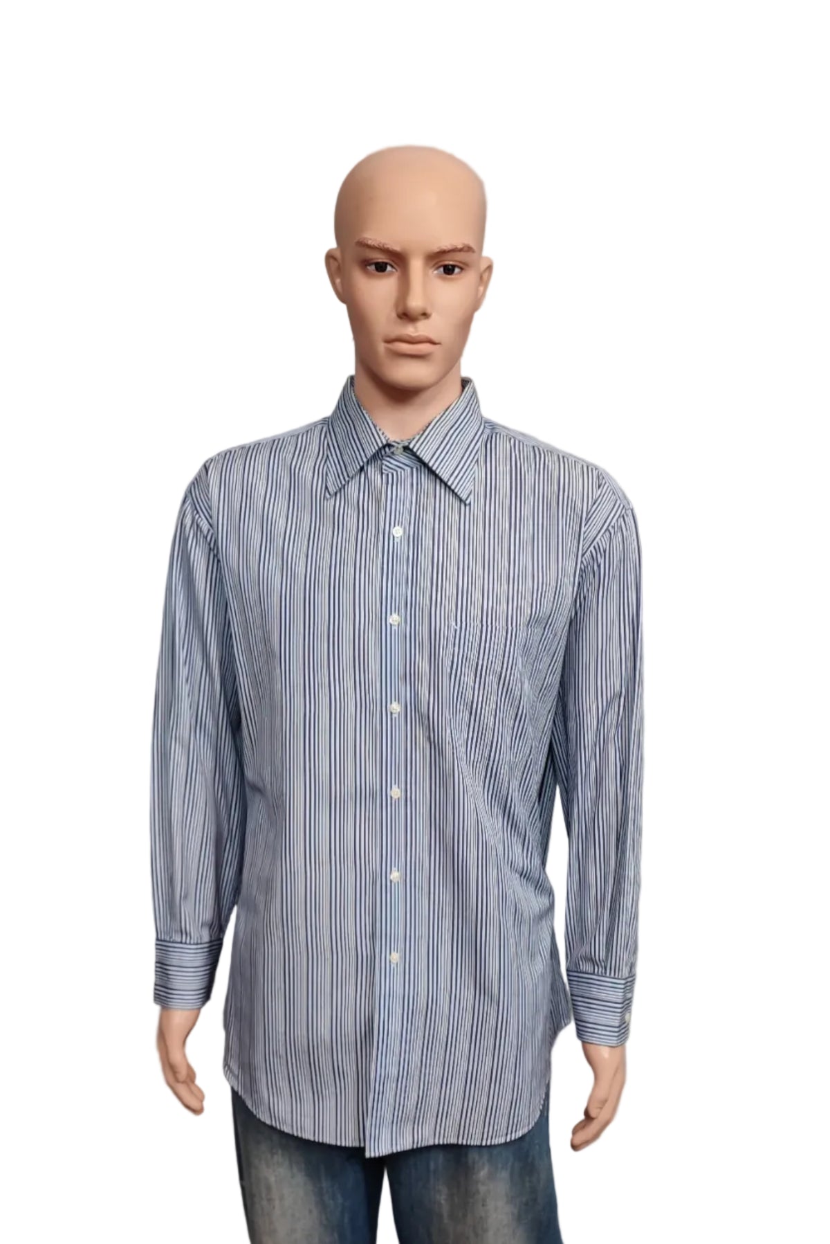 Vintage Tommy Hilfiger Striped Long Sleeve Lifetime Collar Shirt Blue Men Size XXL