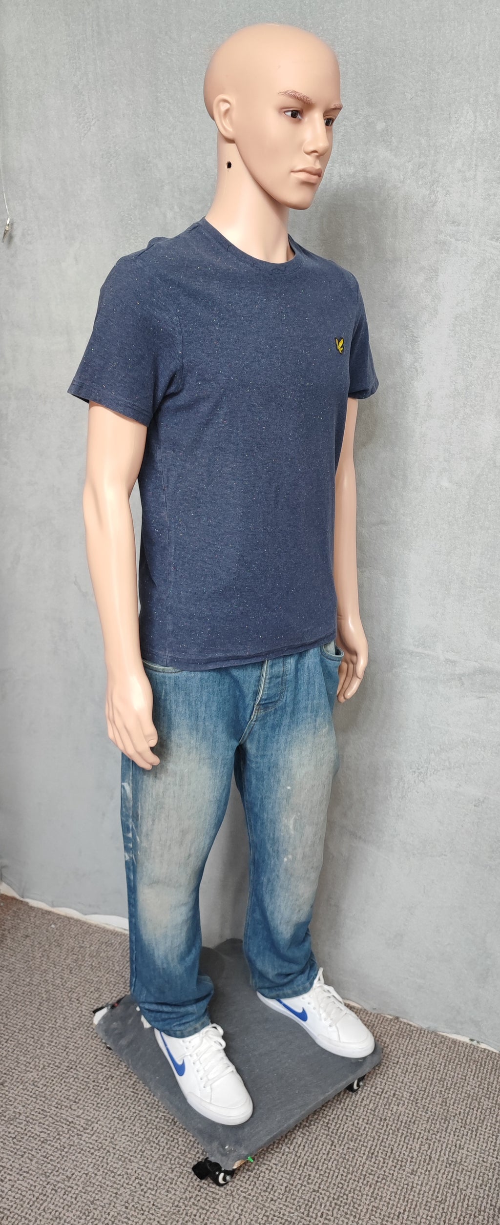 Vintage Lyle & Scott Striped T-Shirt Navy Blue Yellow Men's Size Medium M