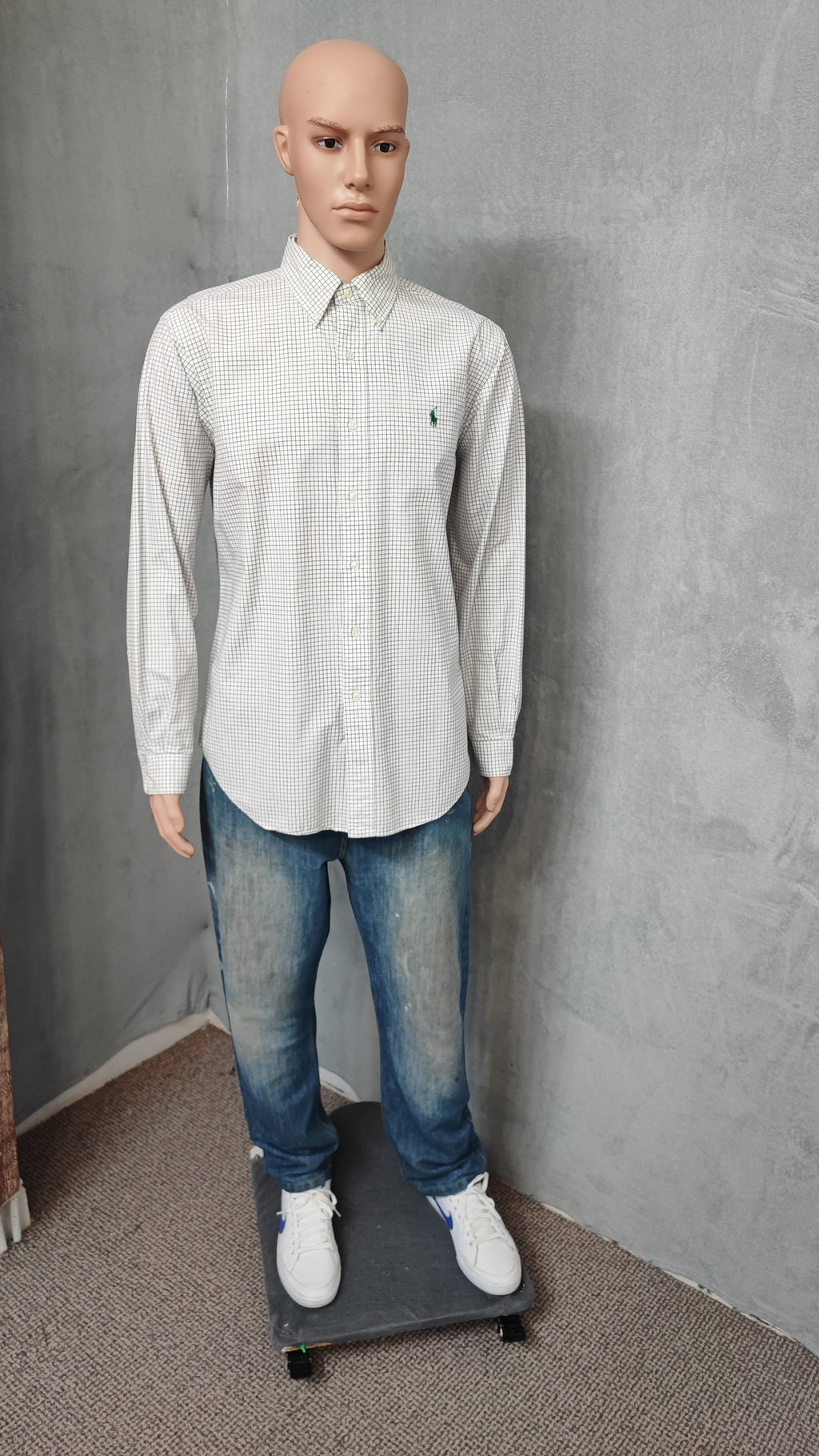 Vintage Polo Ralph Lauren Checked Long Sleeve Plaid Casual Shirt White Men's XL