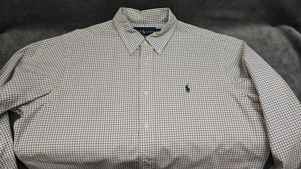 Vintage Polo Ralph Lauren Checked Long Sleeve Plaid Casual Shirt White Men's XL