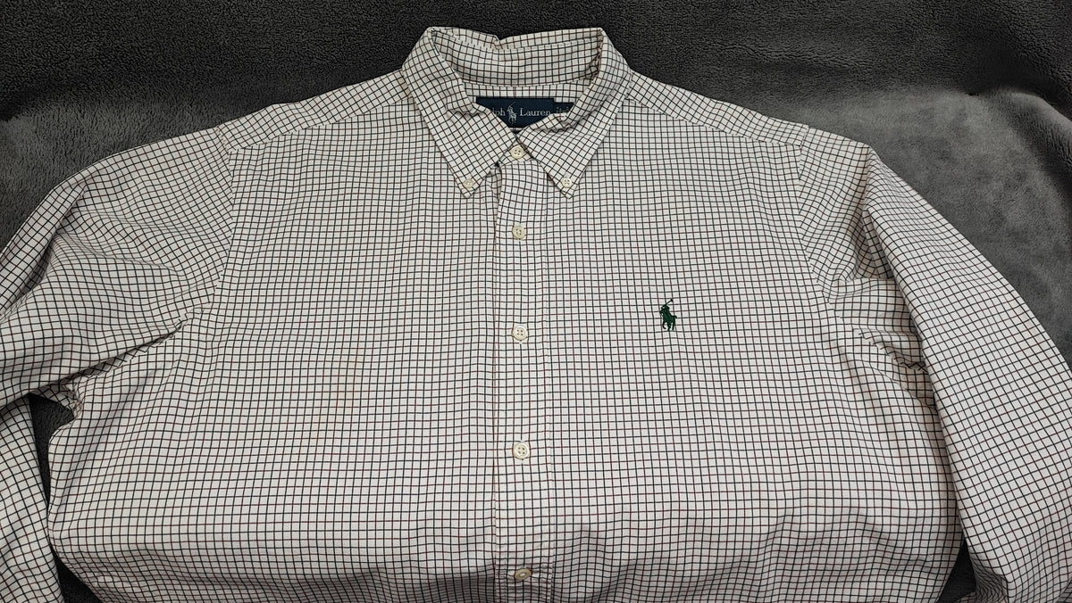 Vintage Polo Ralph Lauren Checked Long Sleeve Plaid Casual Shirt White Men's XL