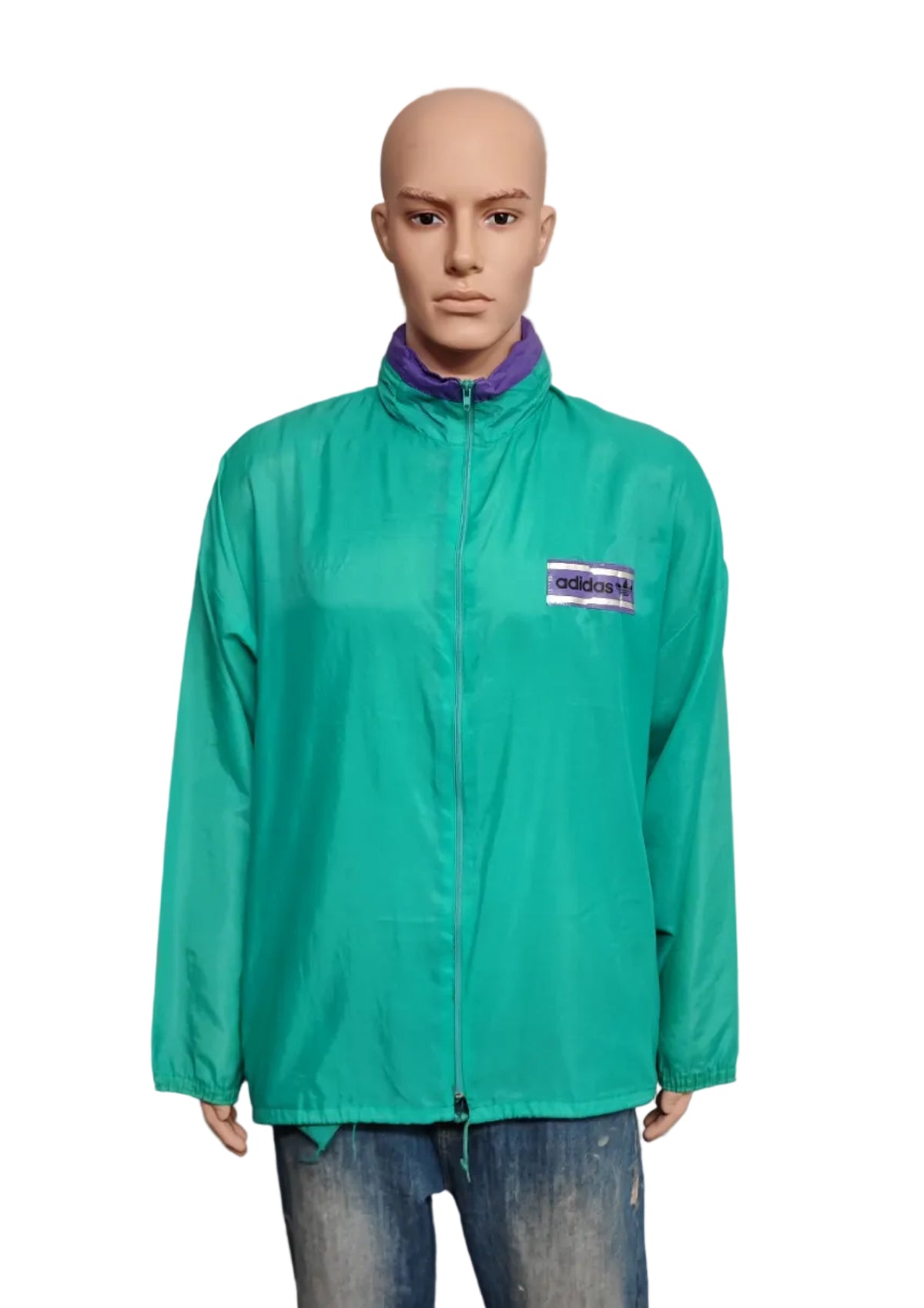 Vintage adidas Plain Green Long Sleeve Hoodless Windbreaker Jacket Men Size XL