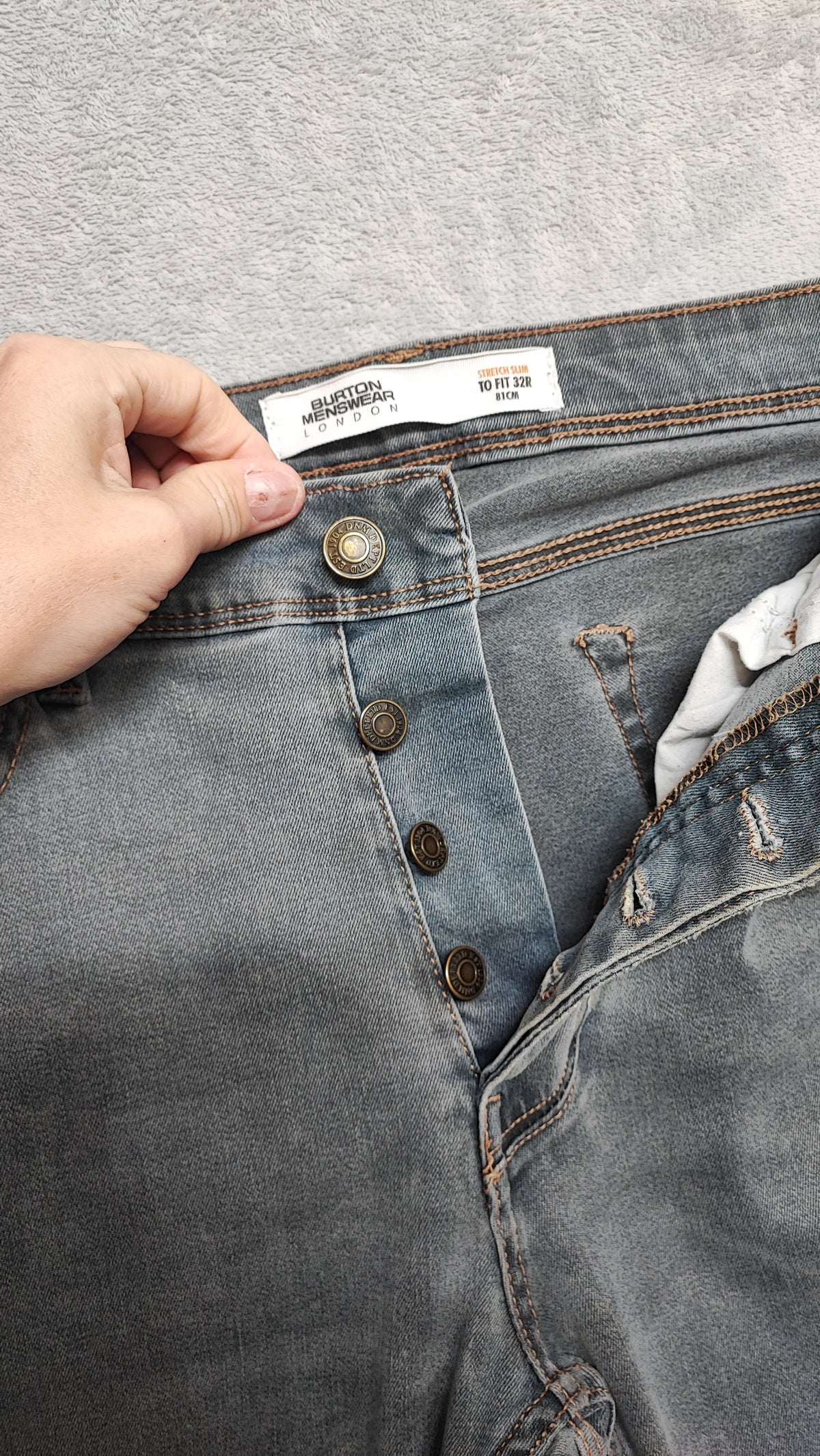Vintage Burton Menswear Grey Denim Jeans Y2K Indie Retro Stretch Slim Men's W33