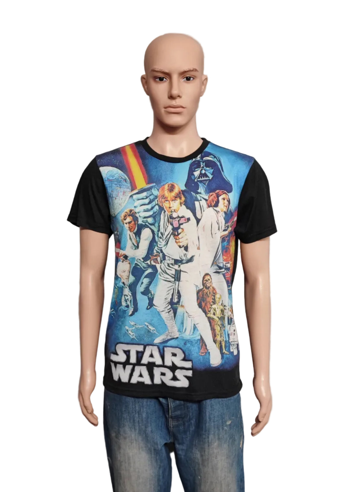 Vintage Star Wars Graphic T-Shirt Faded Black Sci-Fi Retro Y2K Men's Size Small S