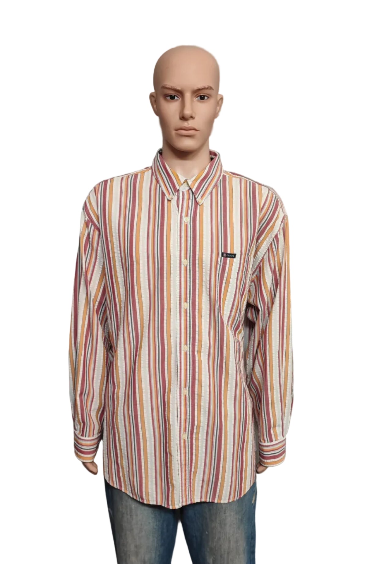 Vintage Chaps Striped Long Sleeve Shirt Orange Red Men's Size XXL Oversized