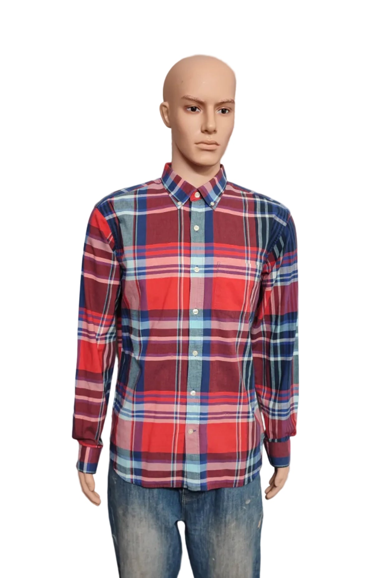 Vintage Old Navy Flannel Shirt Large Red Blue Checked Cotton Grunge Lumberjack