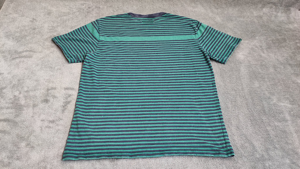 GUESS Originals Striped T-Shirt Green Navy Blue Mens Medium Retro Skater Tee