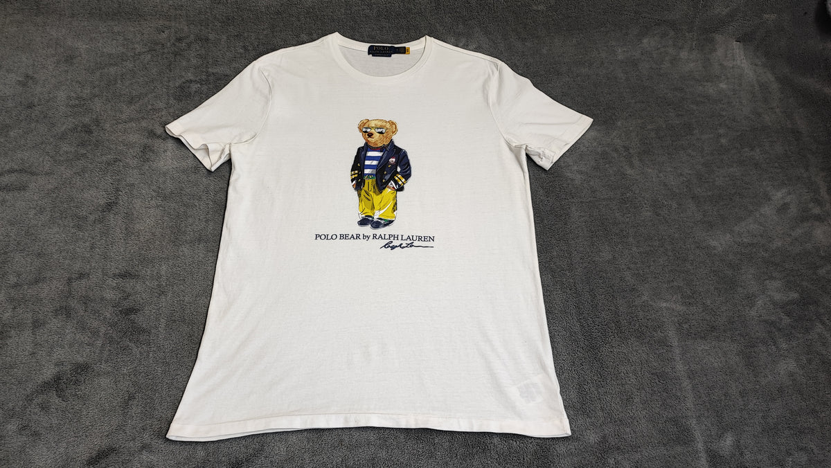 Polo Ralph Lauren Nautical Bear Graphic T-Shirt White Custom Slim Fit Mens M