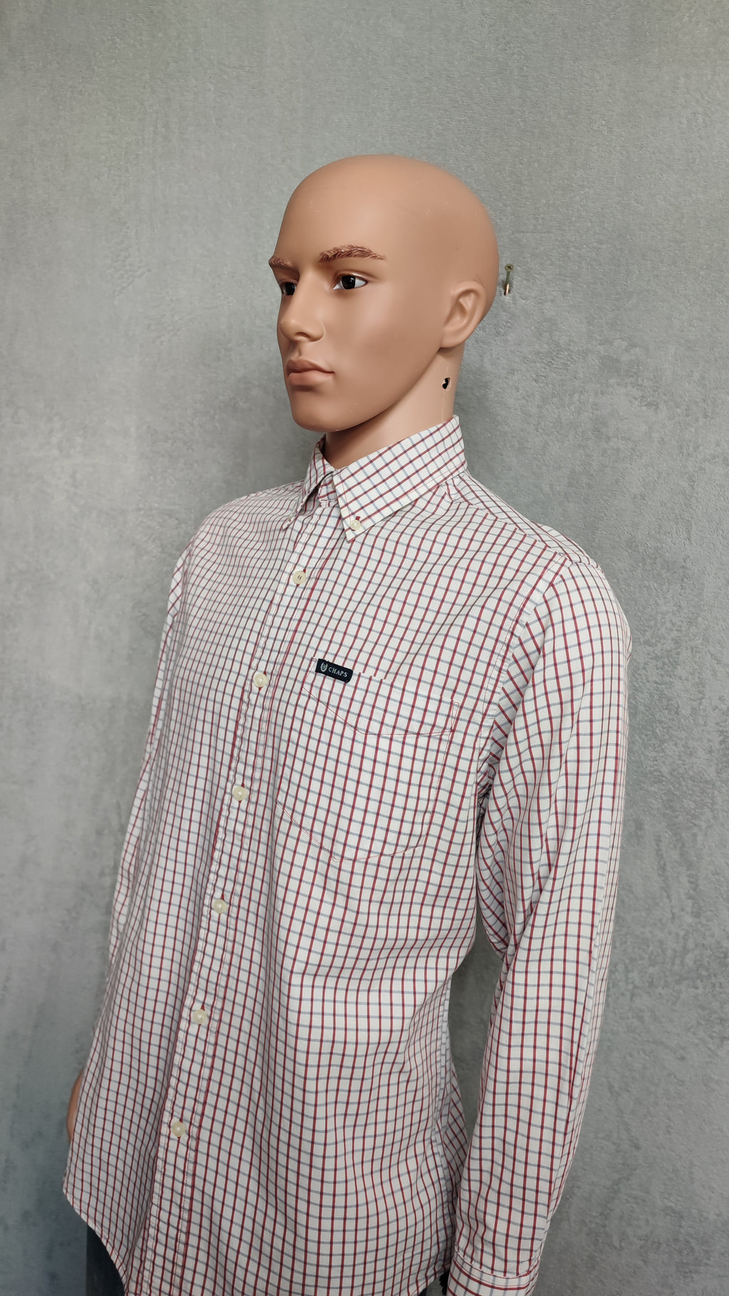 Vintage Chaps Checked Long Sleeve Shirt Red Blue Men's Size Medium M