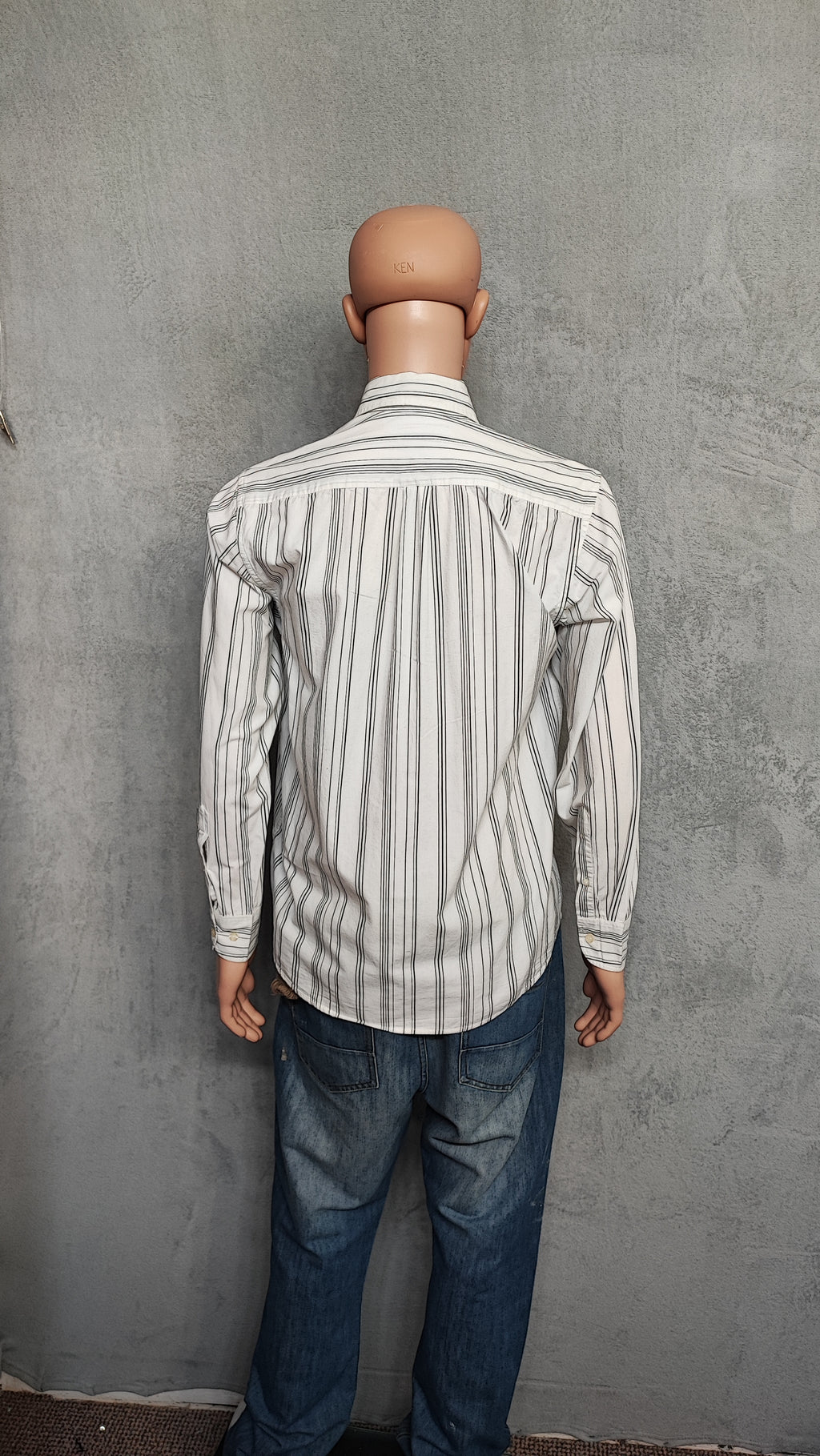 Vintage Calvin Klein Striped Long Sleeve Shirt White Black Men's Size Large L