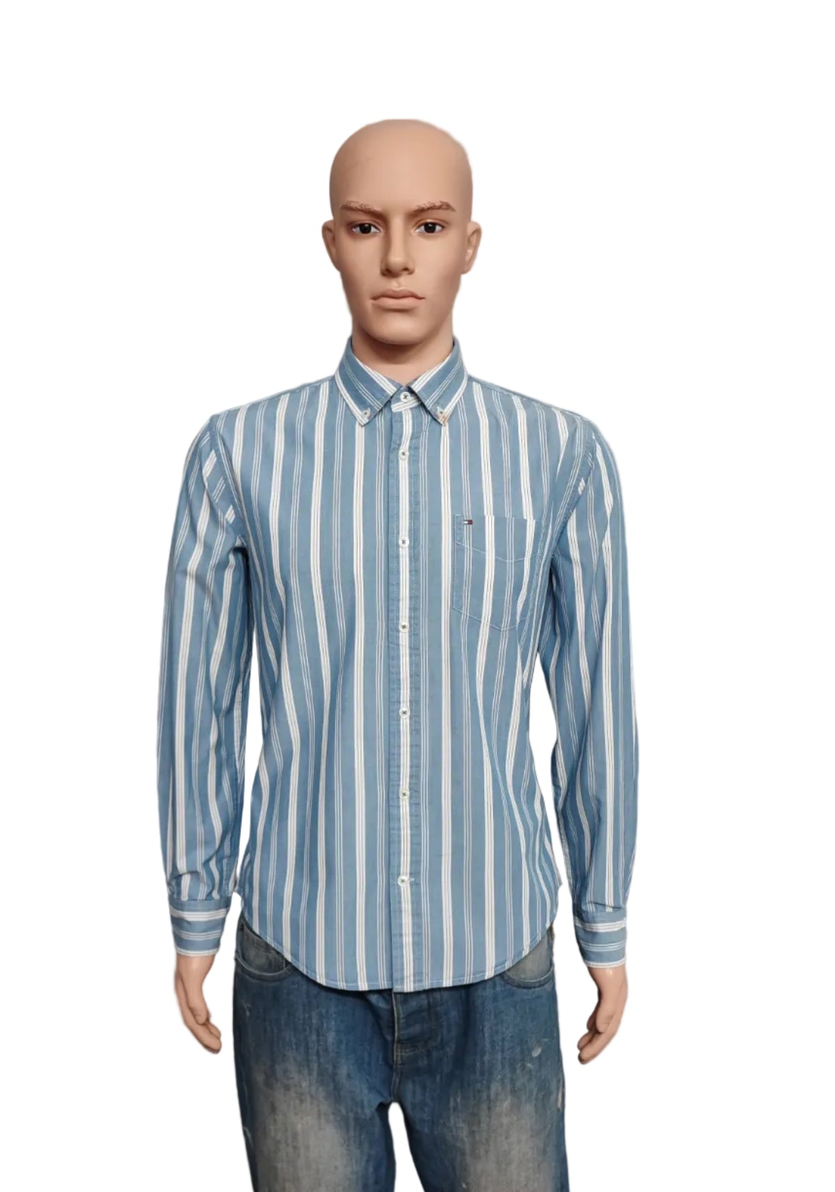 Vintage Tommy Hilfiger Striped Long Sleeve Shirt Blue White Men's Size M/L