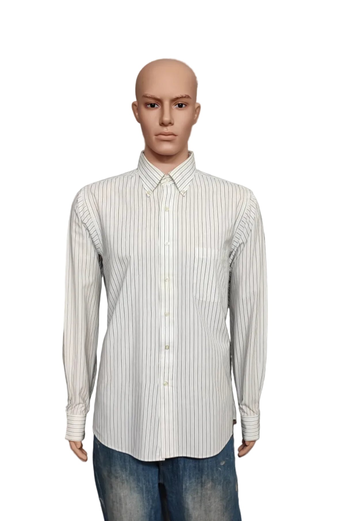 Vintage Chaps Striped Long Sleeve Crest Logo Preppy Casual Shirt Men's Size L