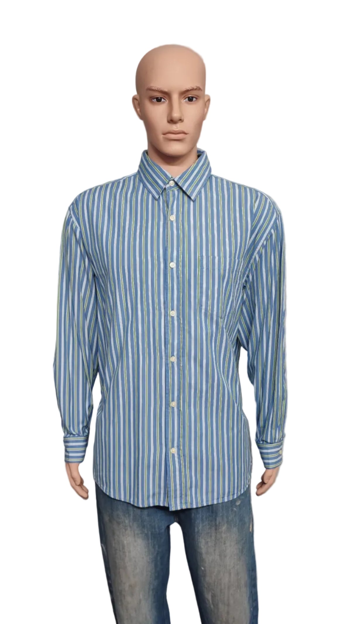 Vintage Old Navy Striped Long Sleeve Grunge Skater Casual Shirt Blue Men Size XL