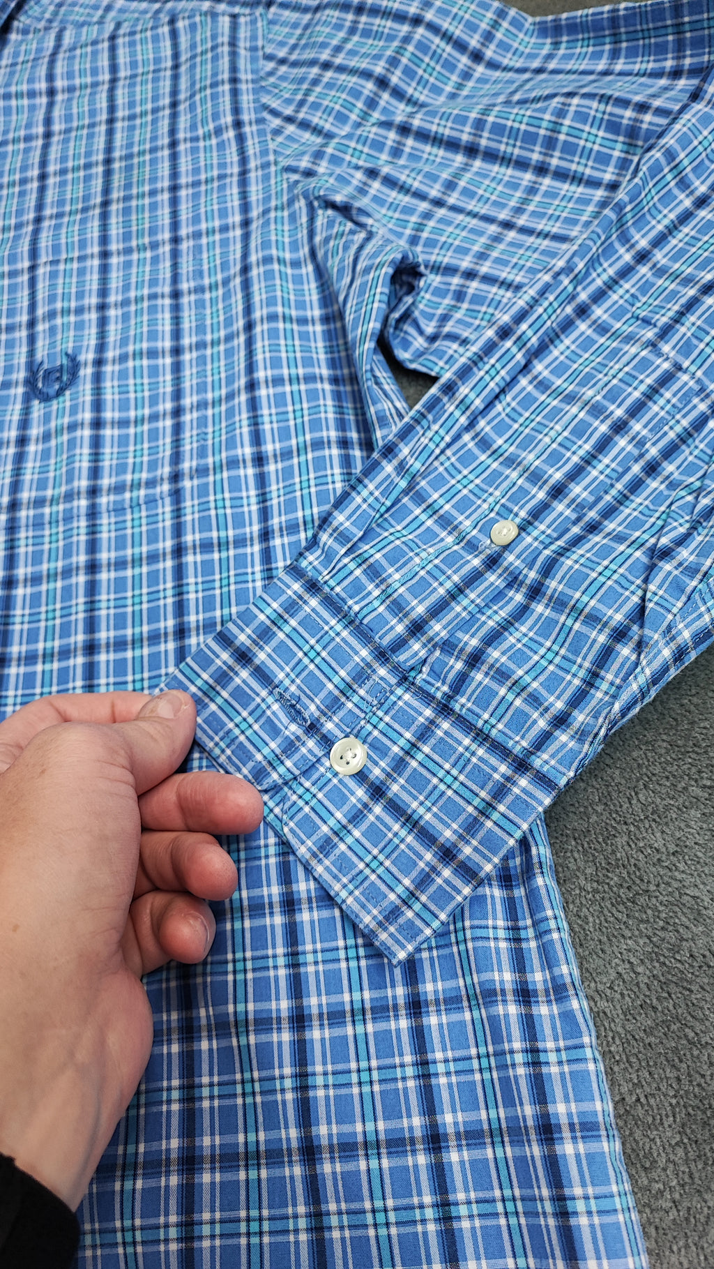 Vintage Chaps Checked Long Sleeve Easy Care Preppy Shirt Navy Men Size Large