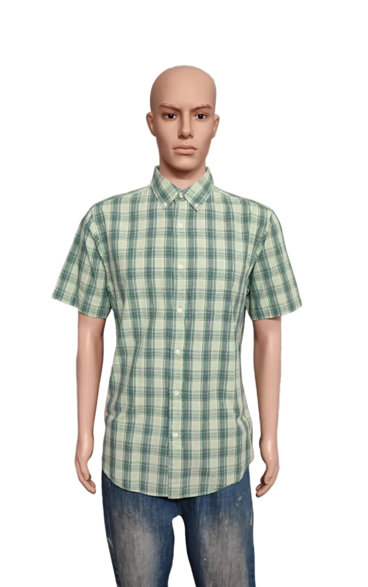 Vintage Chaps Plain Short Sleeve Shirt Green Casual Preppy Men's Size Large L