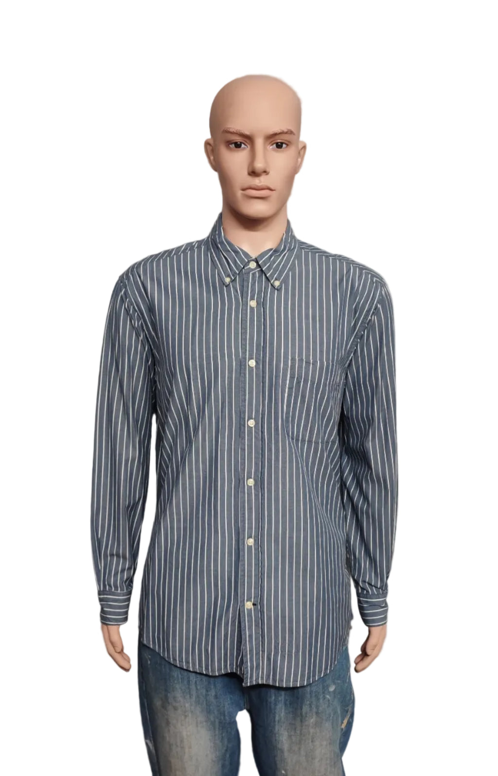 Vintage Old Navy Striped Long Sleeve Shirt Blue White Men's Size Large L