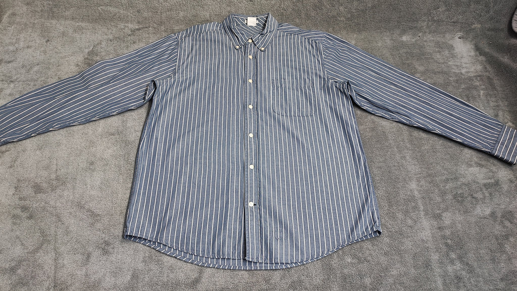Vintage Old Navy Striped Long Sleeve Shirt Blue White Men's Size Large L