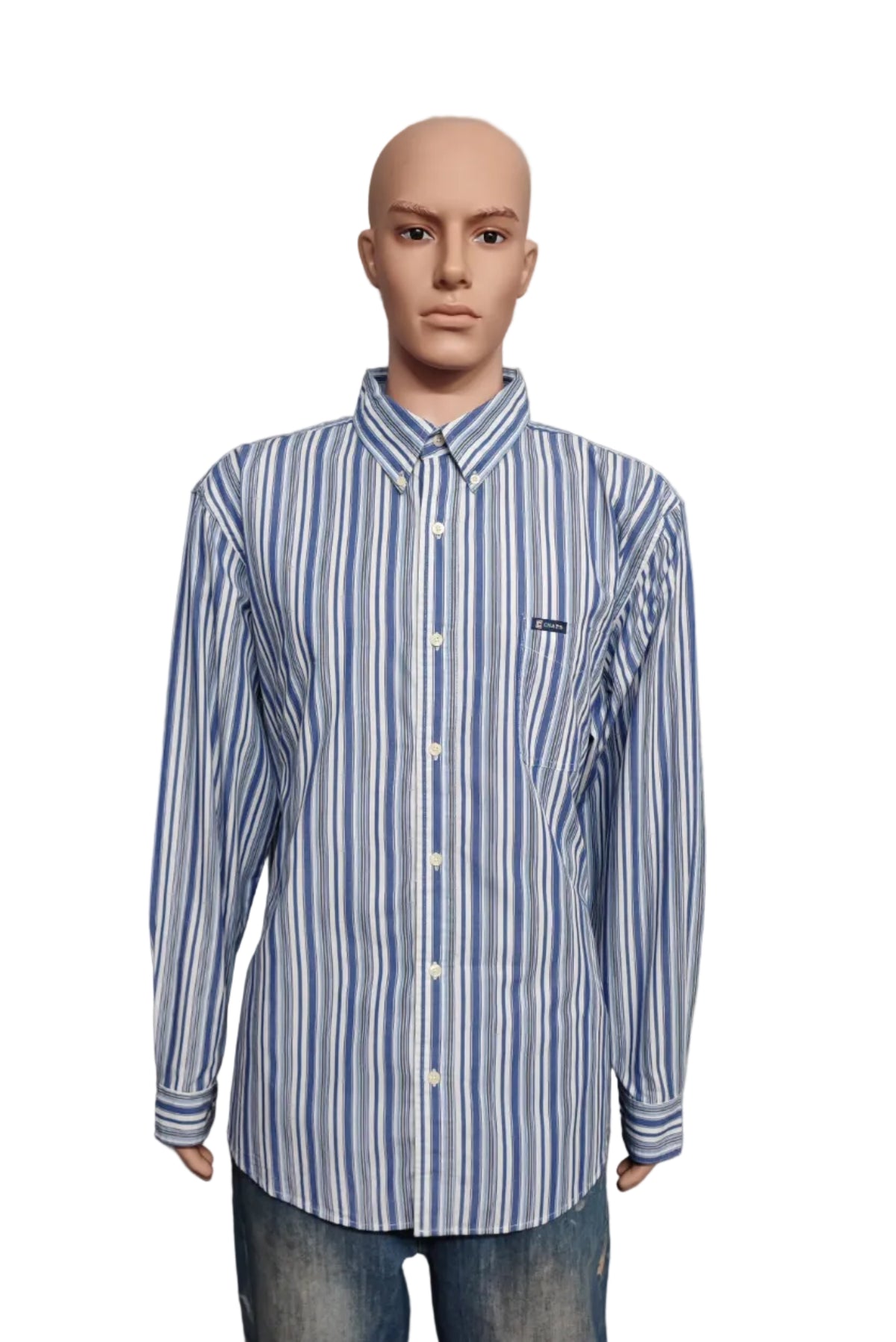 Vintage Chaps Striped Long Sleeve Performance Oxford Casual Shirt Blue Men XXL