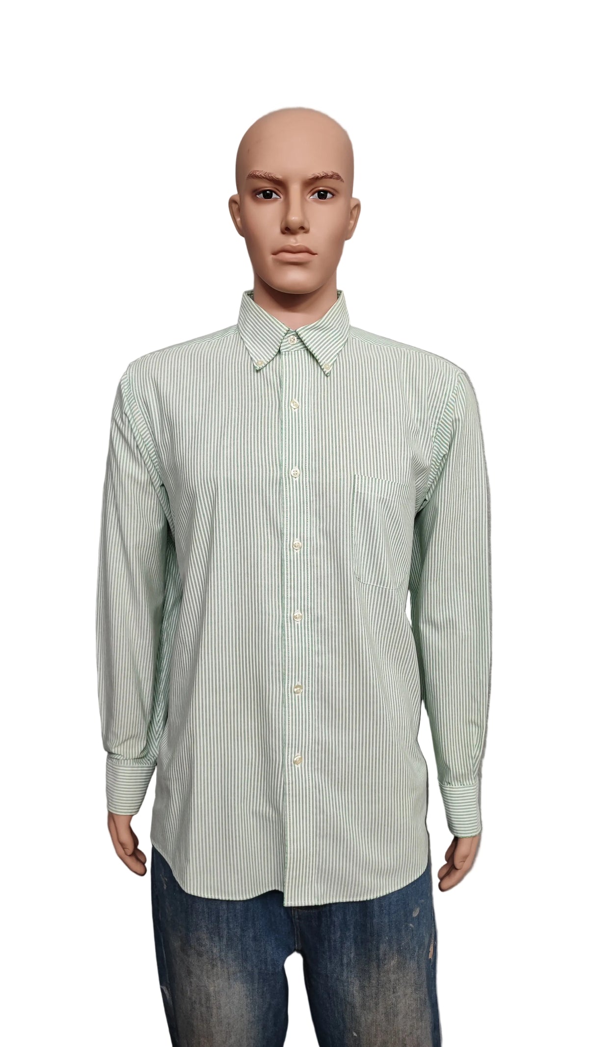 Vintage Chaps Striped Long Sleeve Shirt Mint Green White Men's Size XL