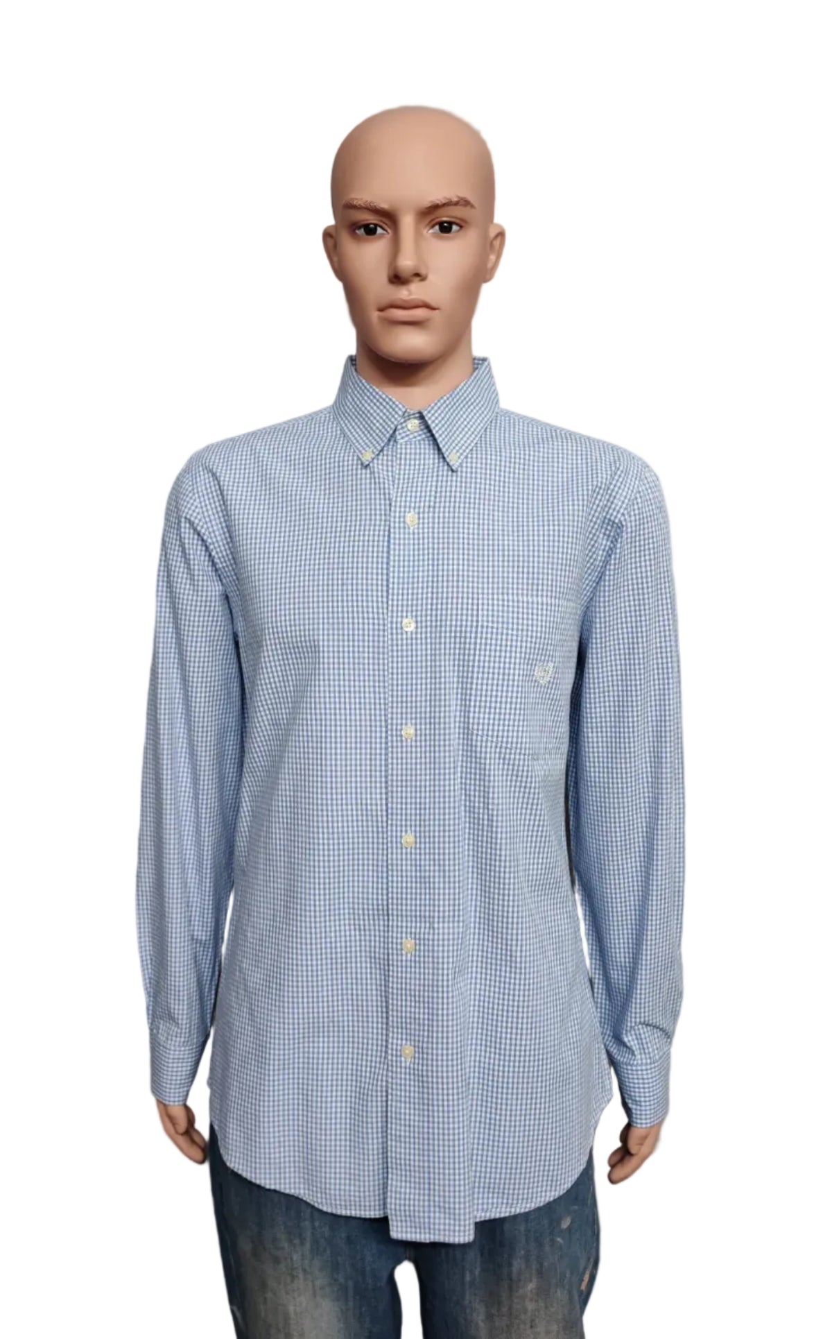 Vintage Chaps Ralph Lauren Checked Long Sleeve Shirt Blue White Men's Size Large