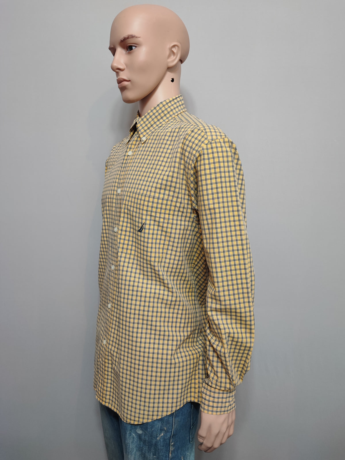 Vintage Nautica Checked Long Sleeve Plaid Lumberjack Shirt Yellow Men Size Large