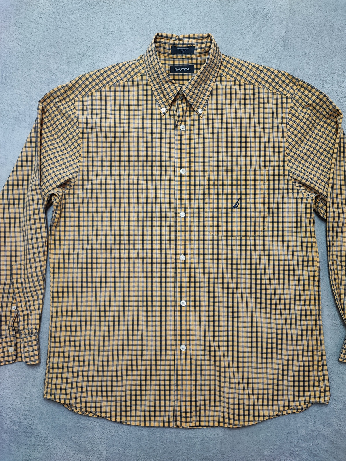 Vintage Nautica Checked Long Sleeve Plaid Lumberjack Shirt Yellow Men Size Large