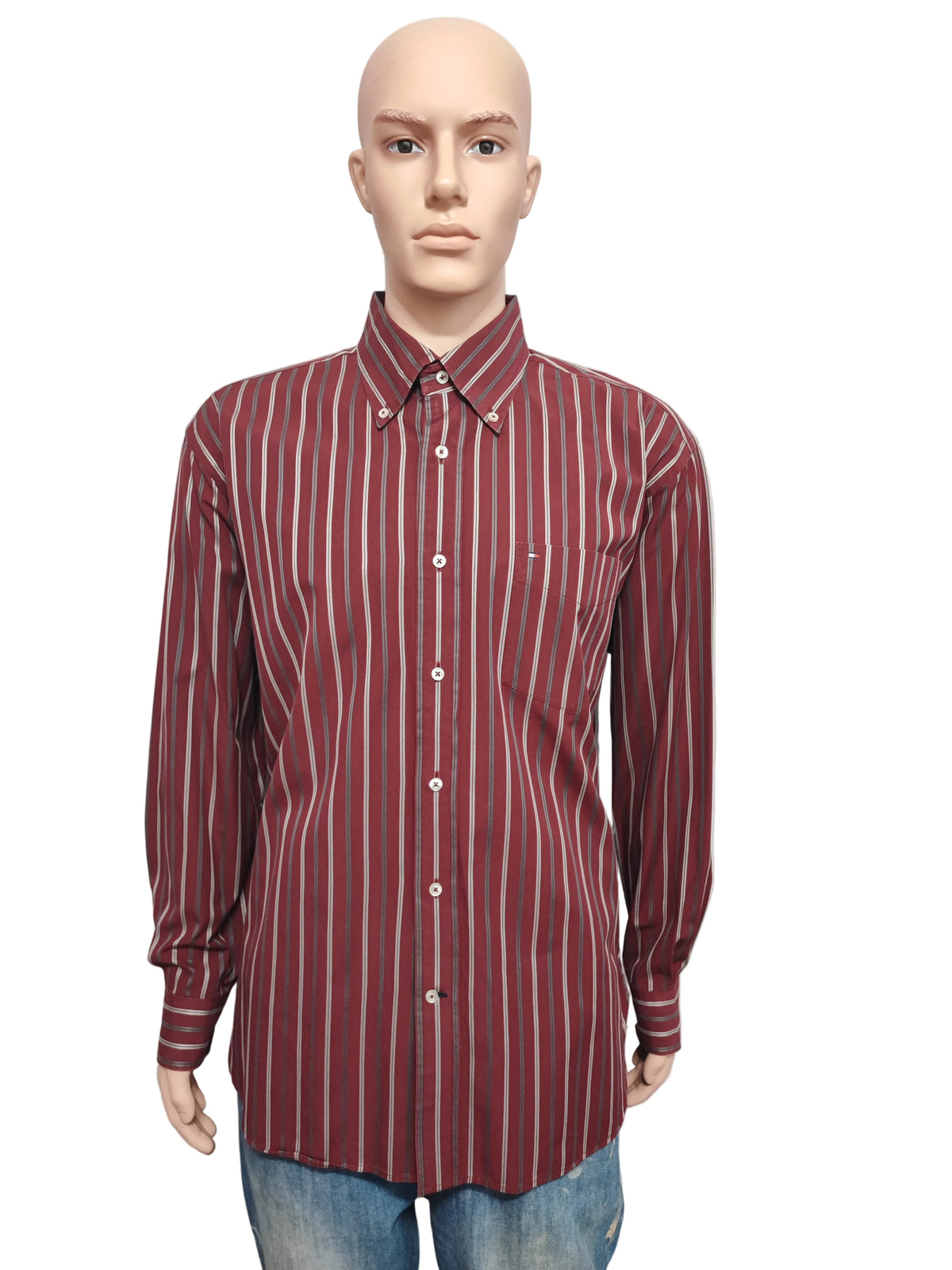 Vintage Tommy Hilfiger 2-Ply Striped Long Sleeve Shirt Multicolour Men's Size XL