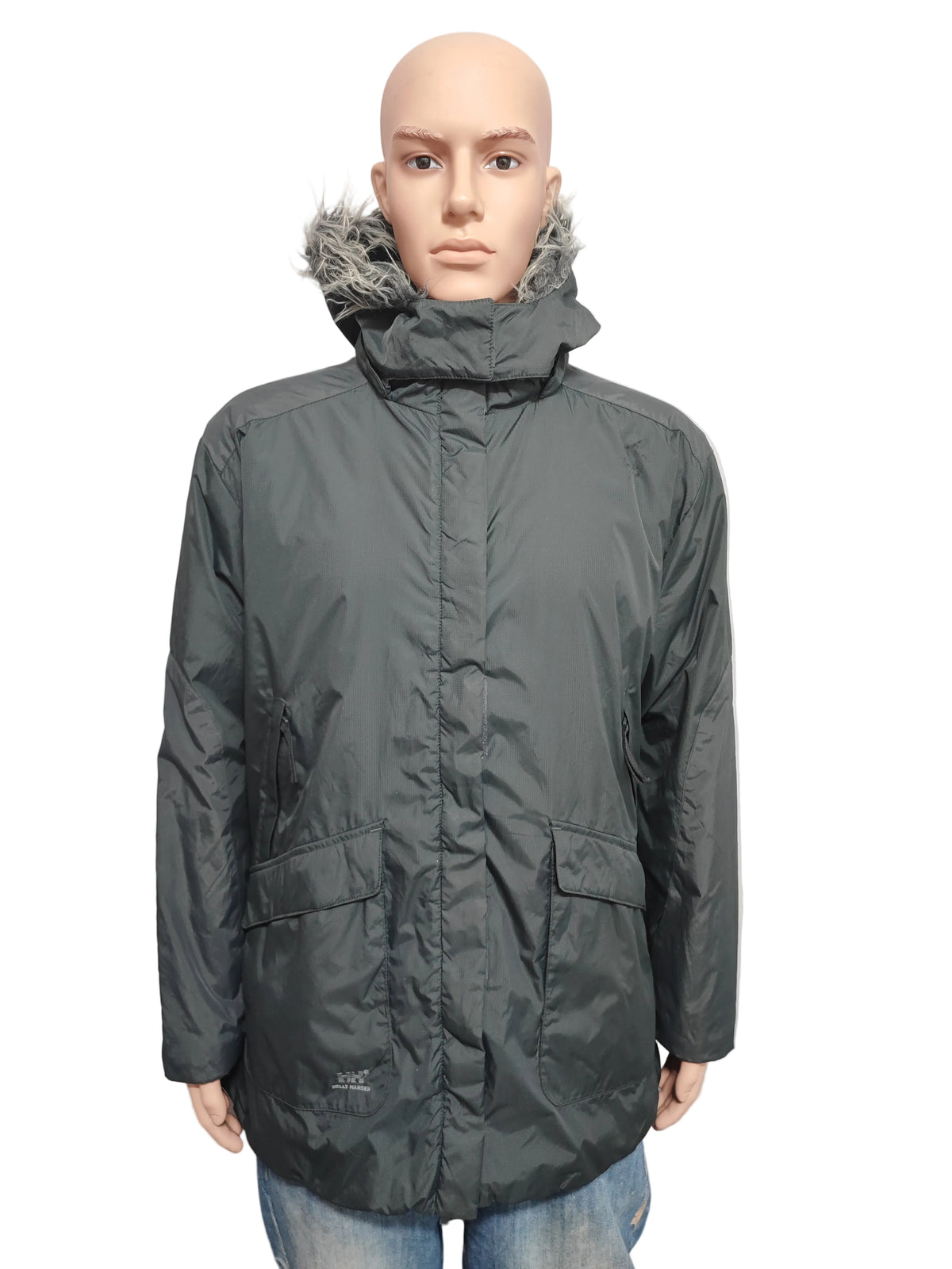 Vintage Helly Hansen Plain Grey Faux Fur Trim Hooded Parka Jacket Men Size XXL